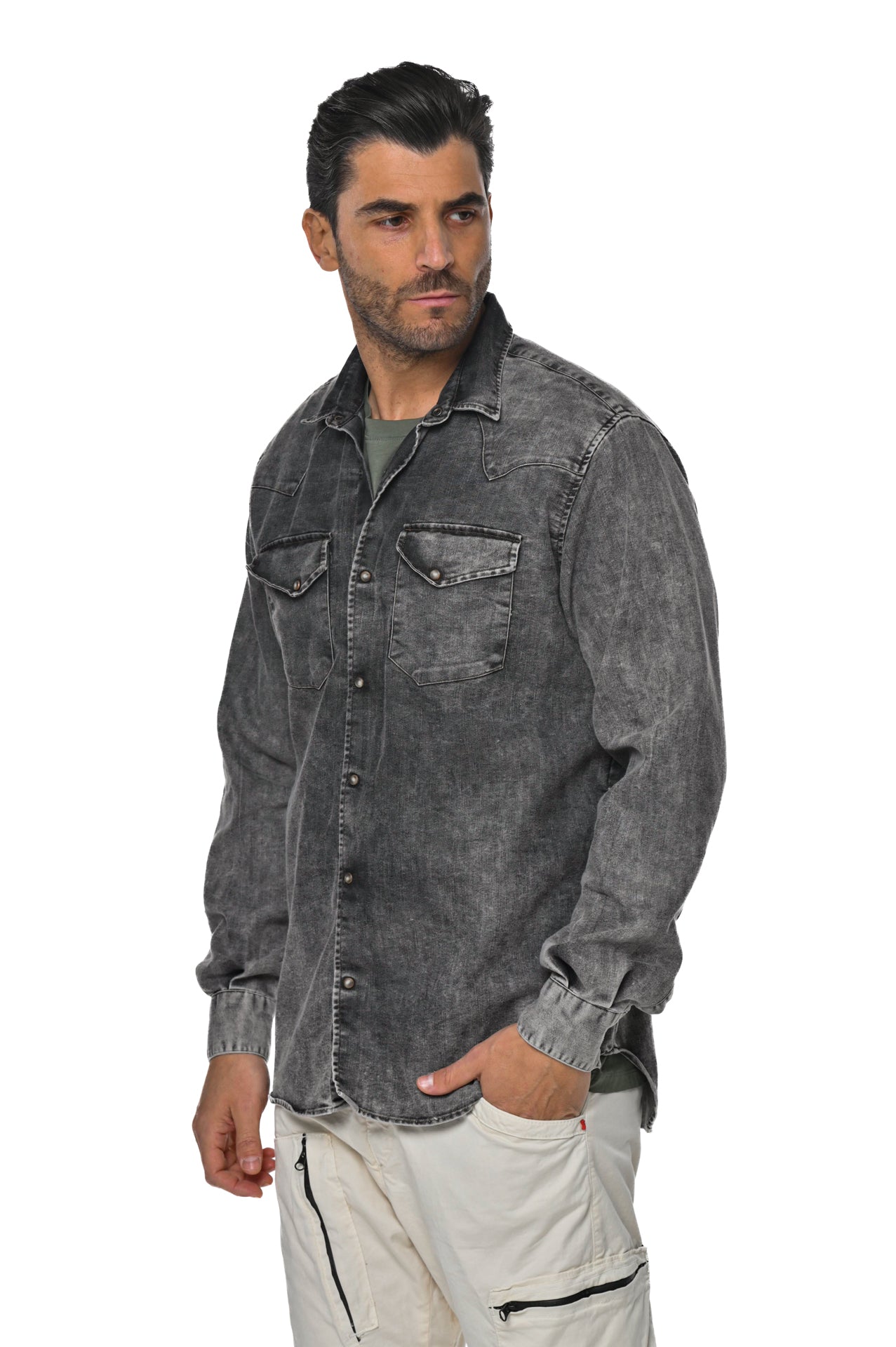 Spy BLK Marmorizzato SS23 Regular Denim Shirt