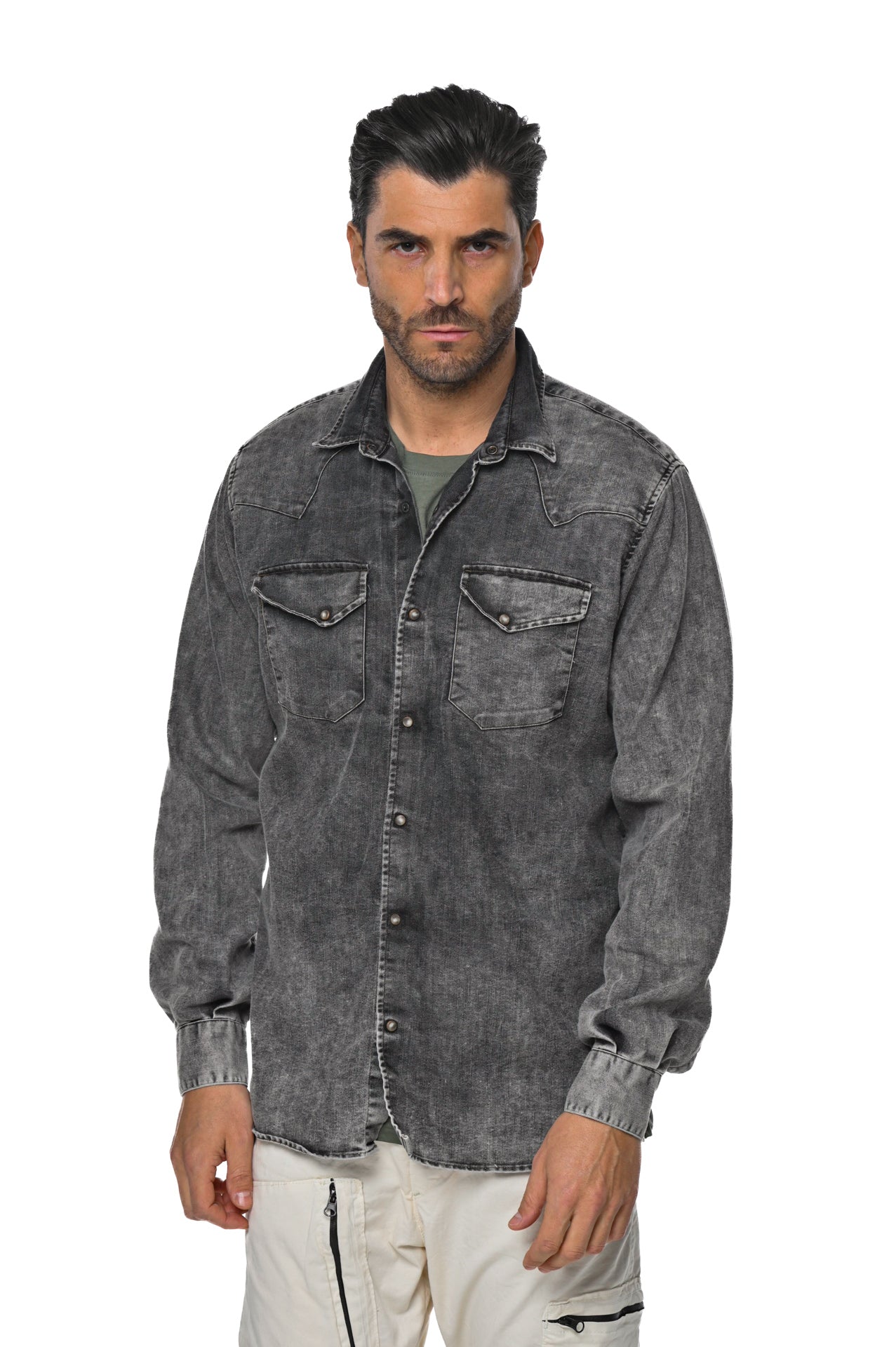 Spy BLK Marmorizzato SS23 Regular Denim Shirt