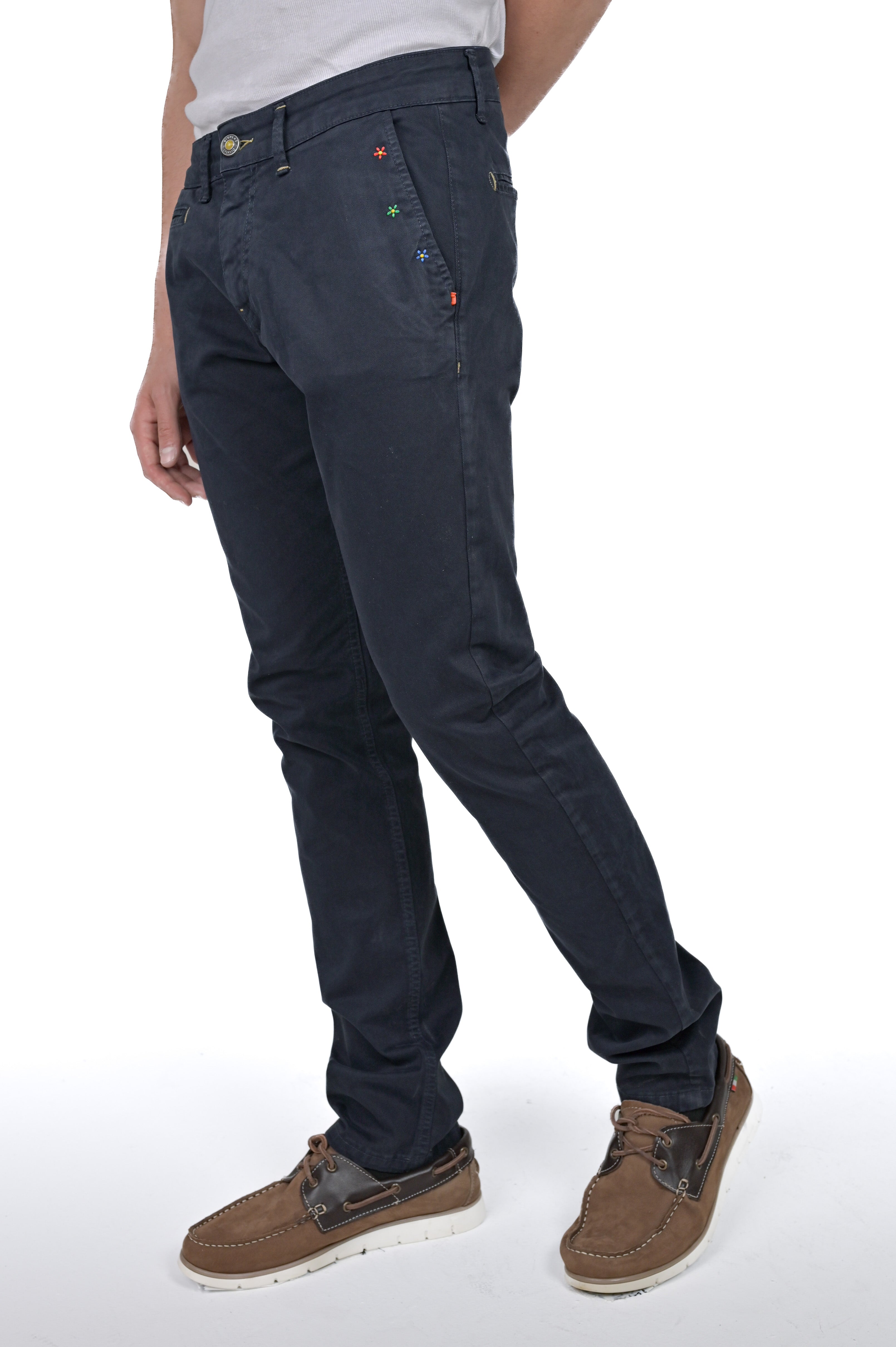 Pantaloni in cotone slim Kinos Ricamo blu FW24/25