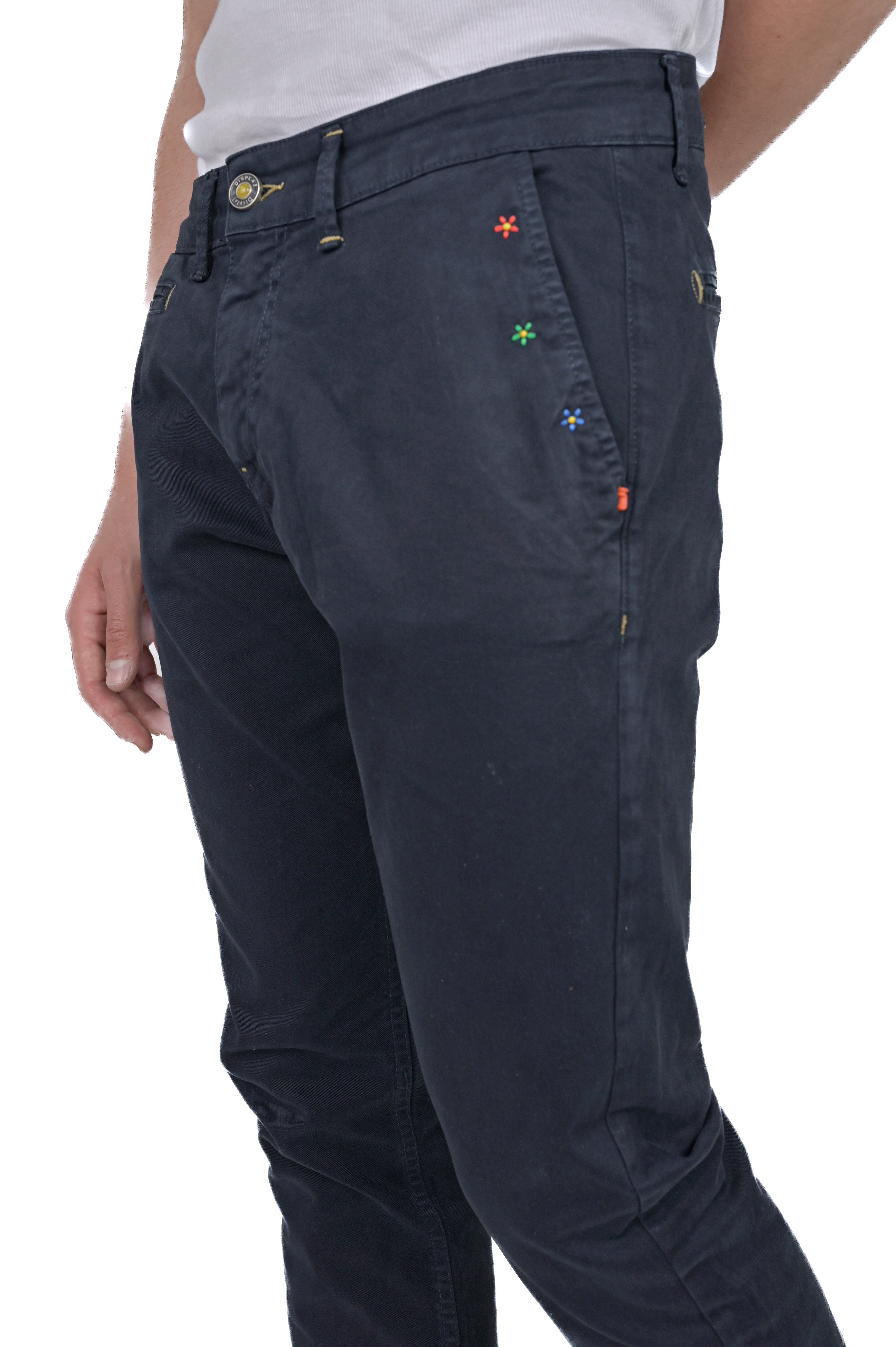 Pantaloni in cotone slim Kinos Ricamo blu FW24/25