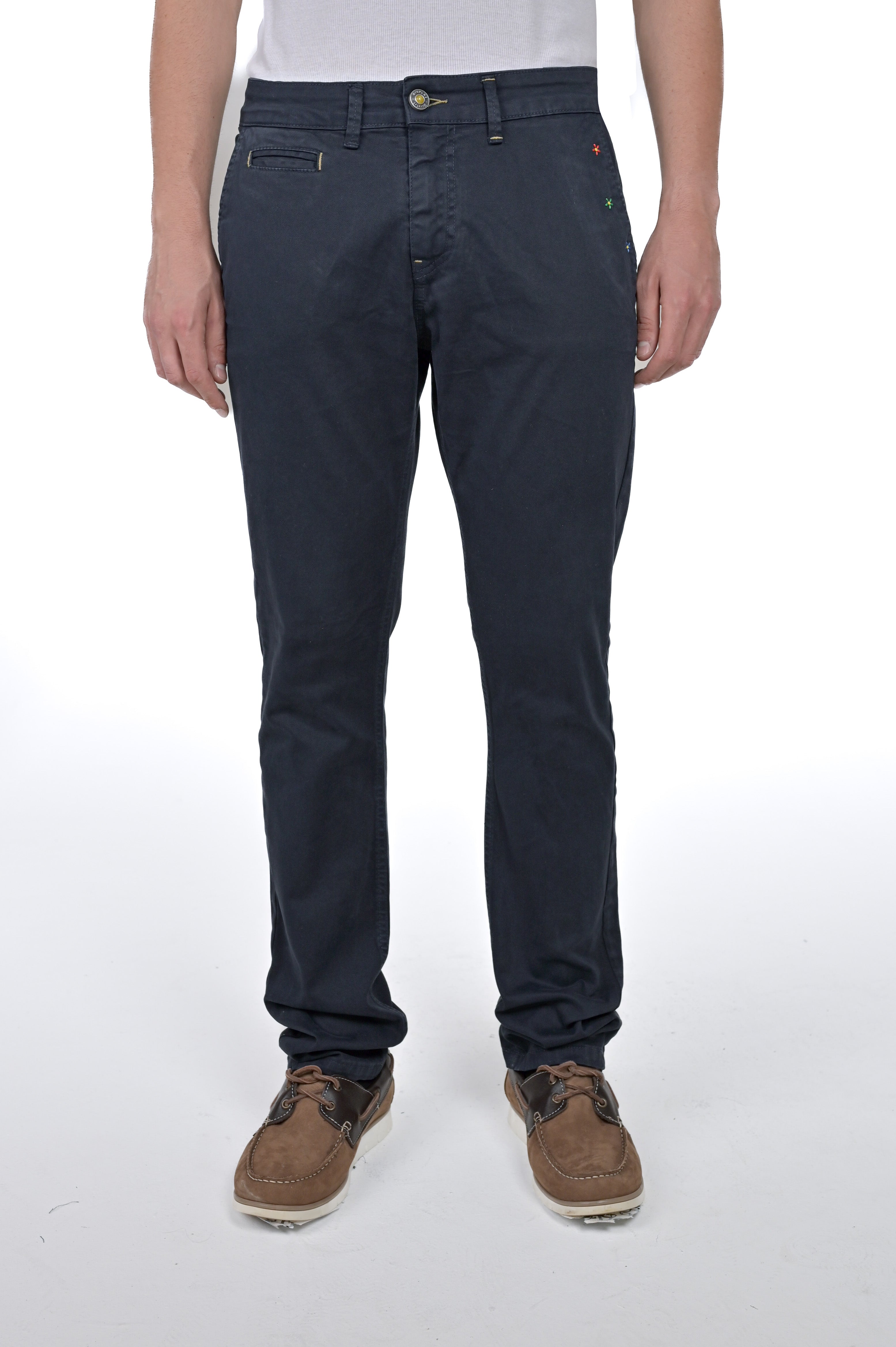 Kinos Slim Cotton Trousers Blue Embroidery FW24/25