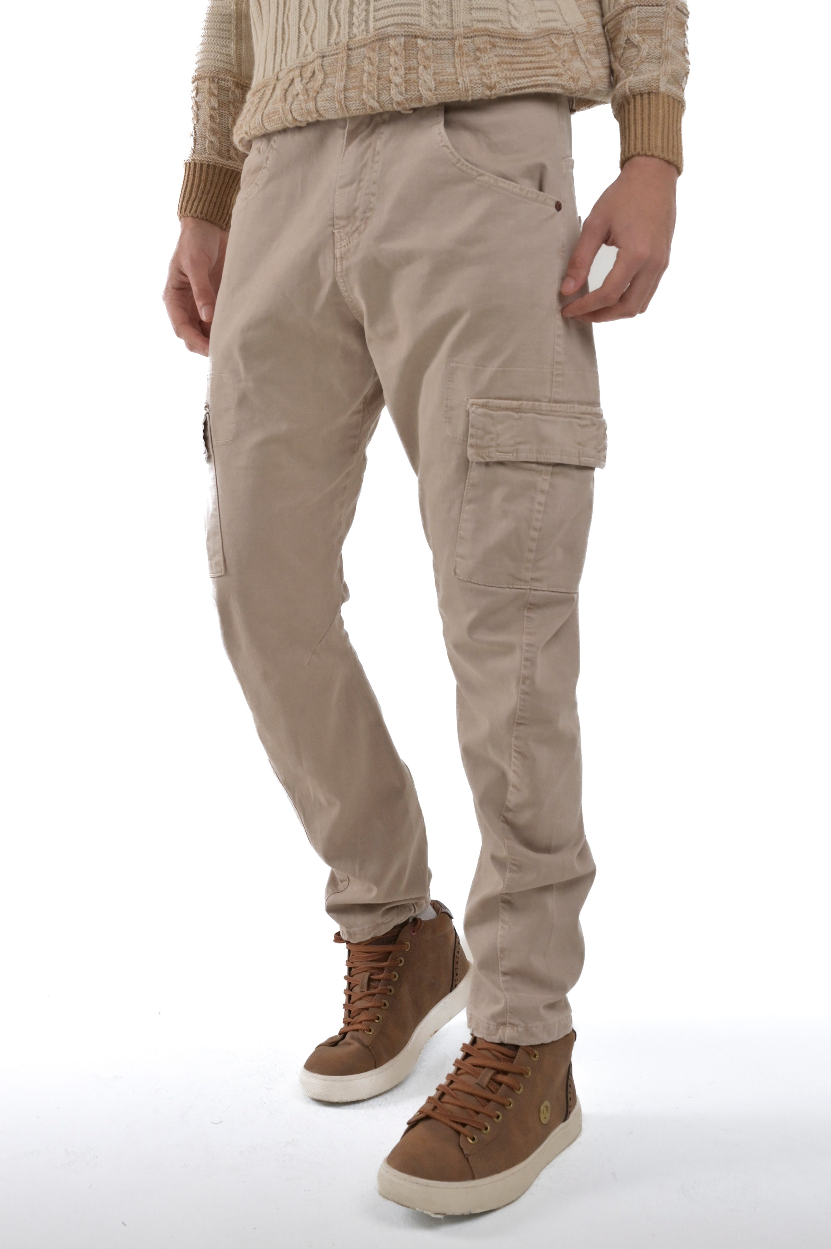 New Evolution beige tapered cotton trousers FW24/25