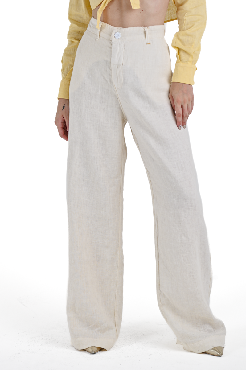 Giulia Lino Panna SS24 Wide Leg Women's Trousers 