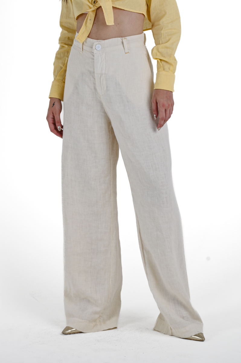 Giulia Lino Panna SS24 Wide Leg Women's Trousers 