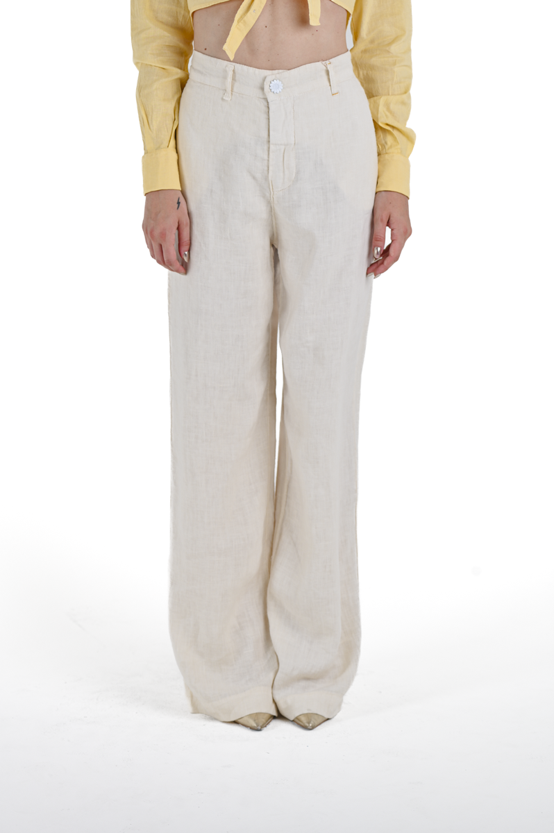 Giulia Lino Panna SS24 Wide Leg Women's Trousers 