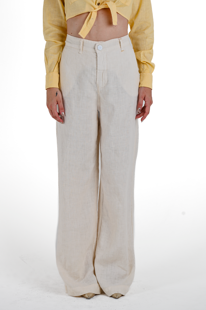 Pantaloni donna wide leg Giulia Lino Panna SS24