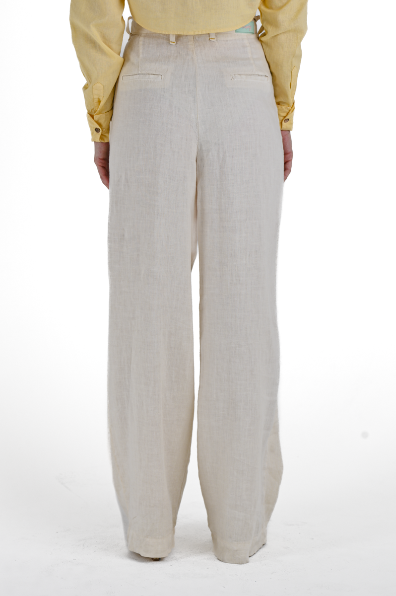 Giulia Lino Panna SS24 Wide Leg Women's Trousers 