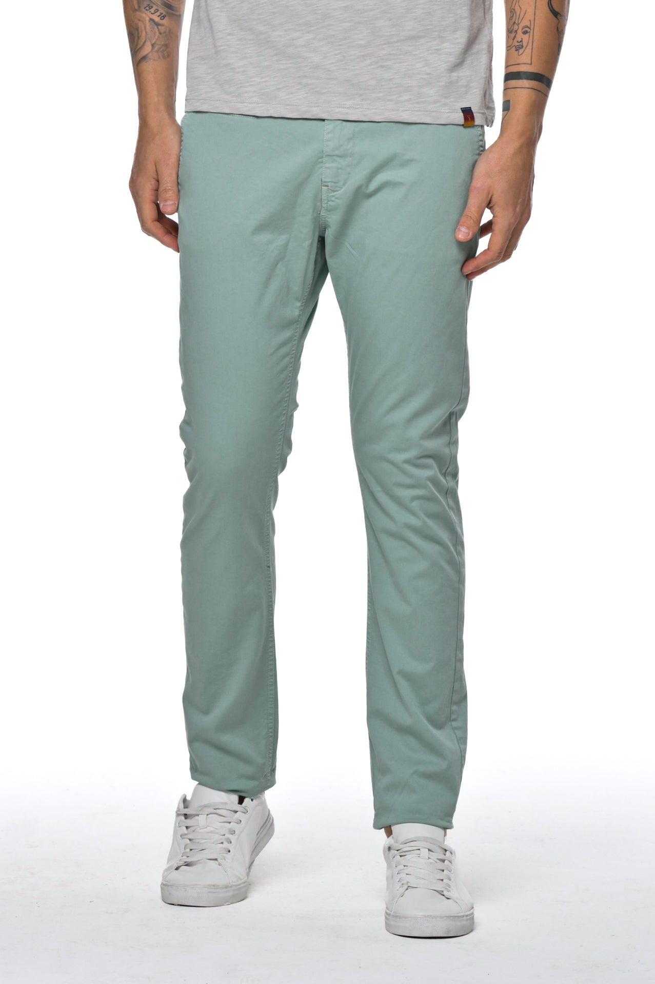 Pantaloni in cotone slim Kinos Verde Acqua SS25