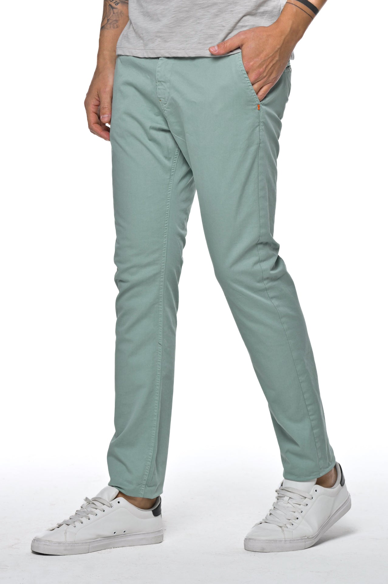 Pantaloni in cotone slim Kinos Verde Acqua SS25