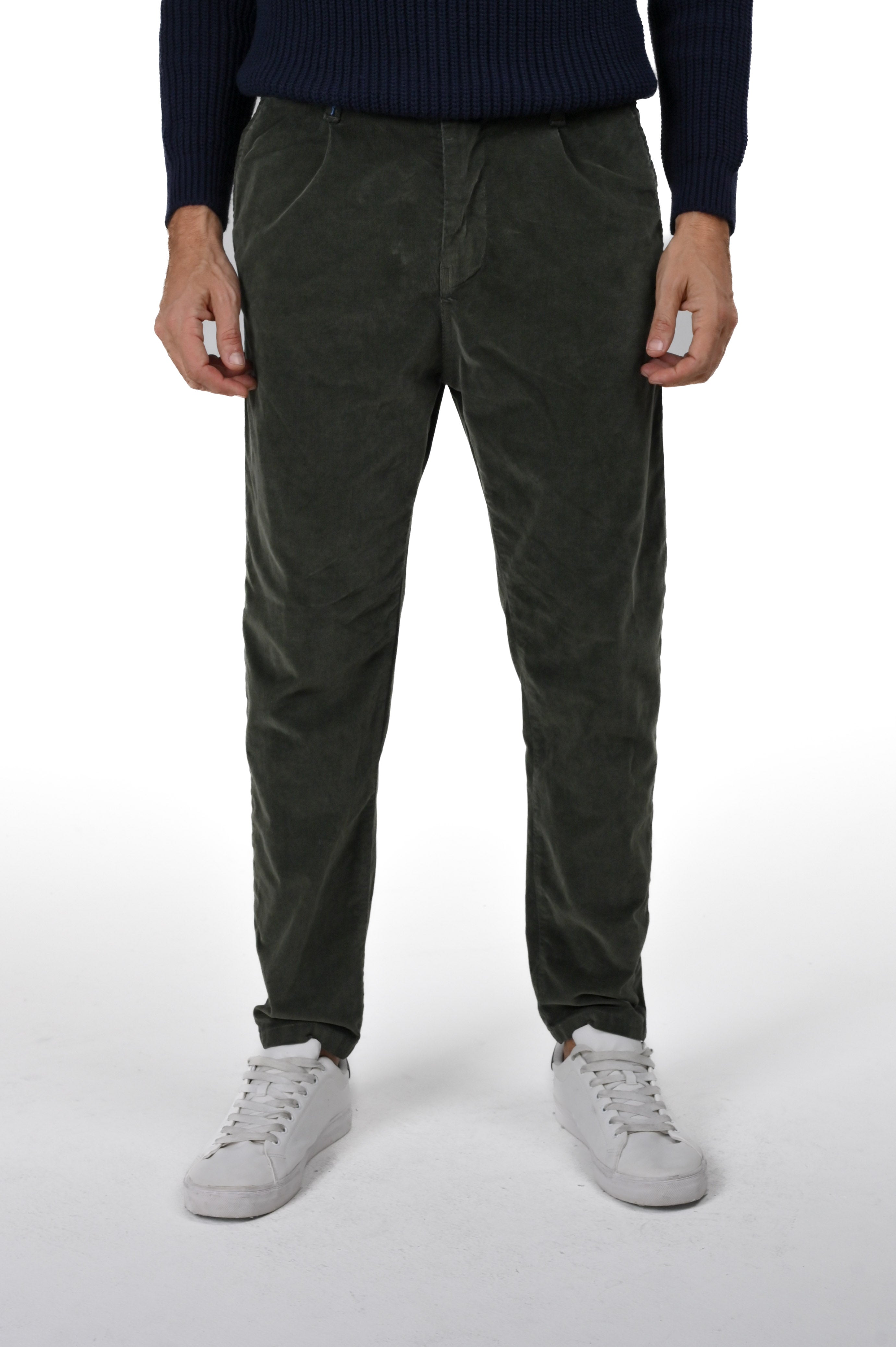 Pantaloni in velluto tapered New Private Jumbo Verde FW24/25