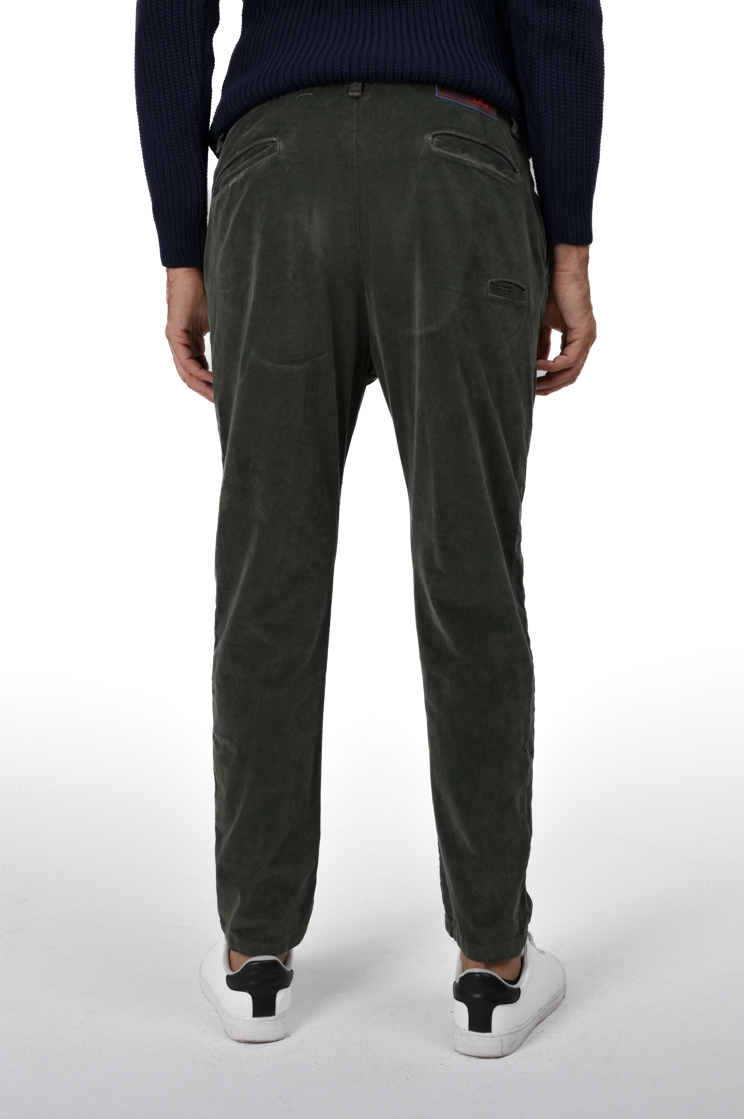 Pantaloni in velluto tapered New Private Jumbo Verde FW24/25