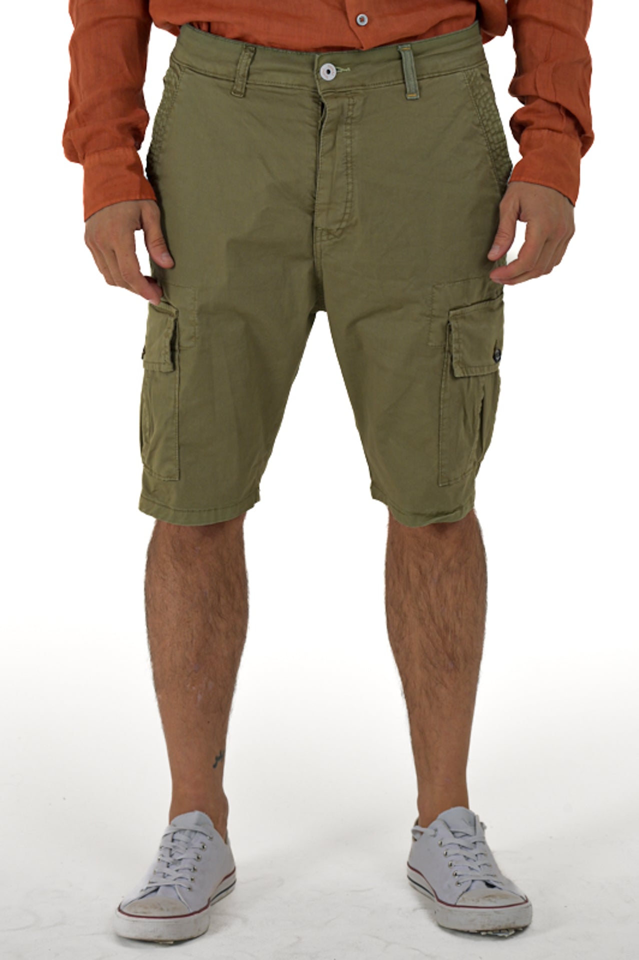 Loose Mask Green Cotton Bermuda Shorts