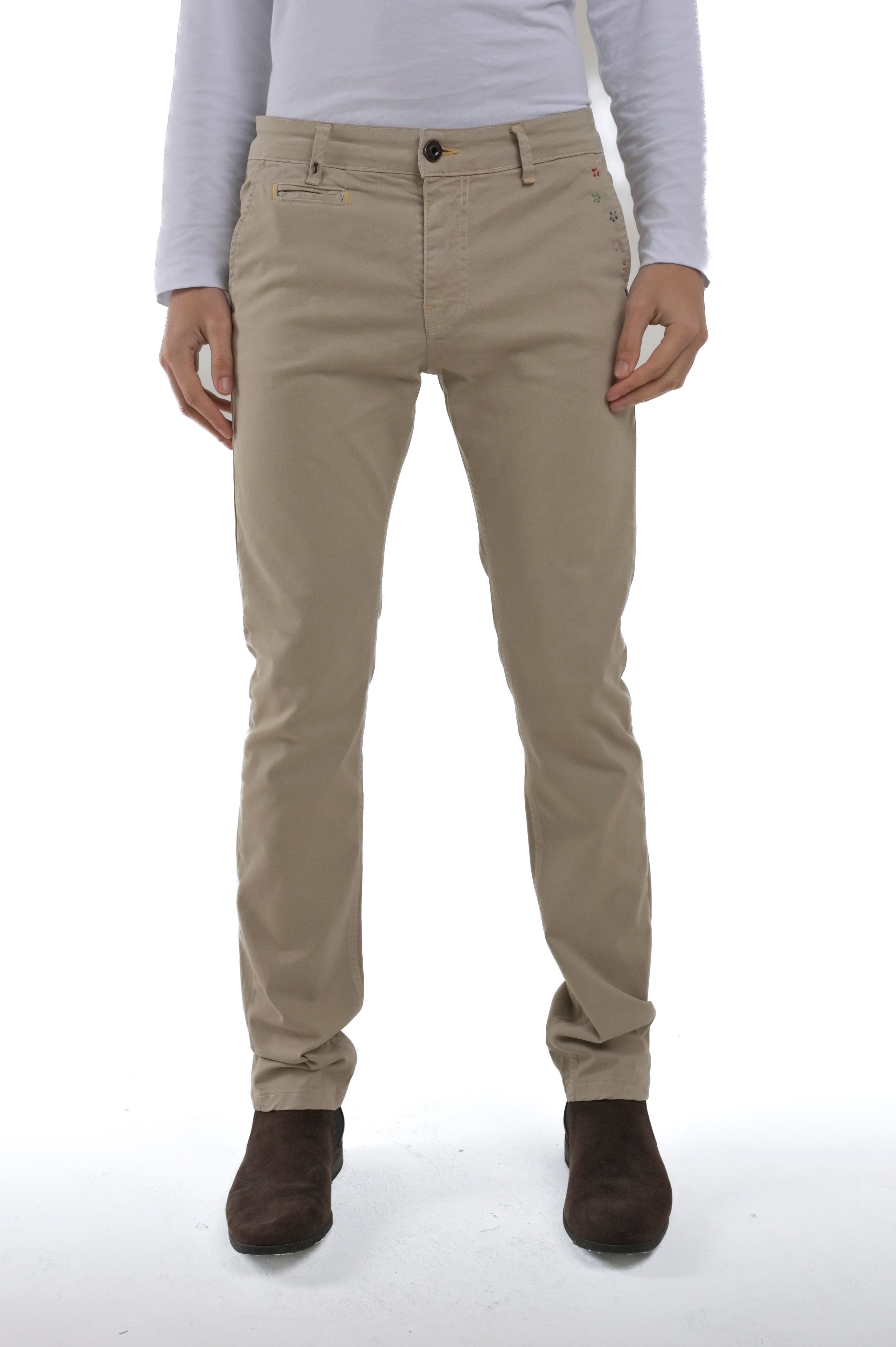 Pantaloni in cotone slim Kinos Ricamo beige FW24/25