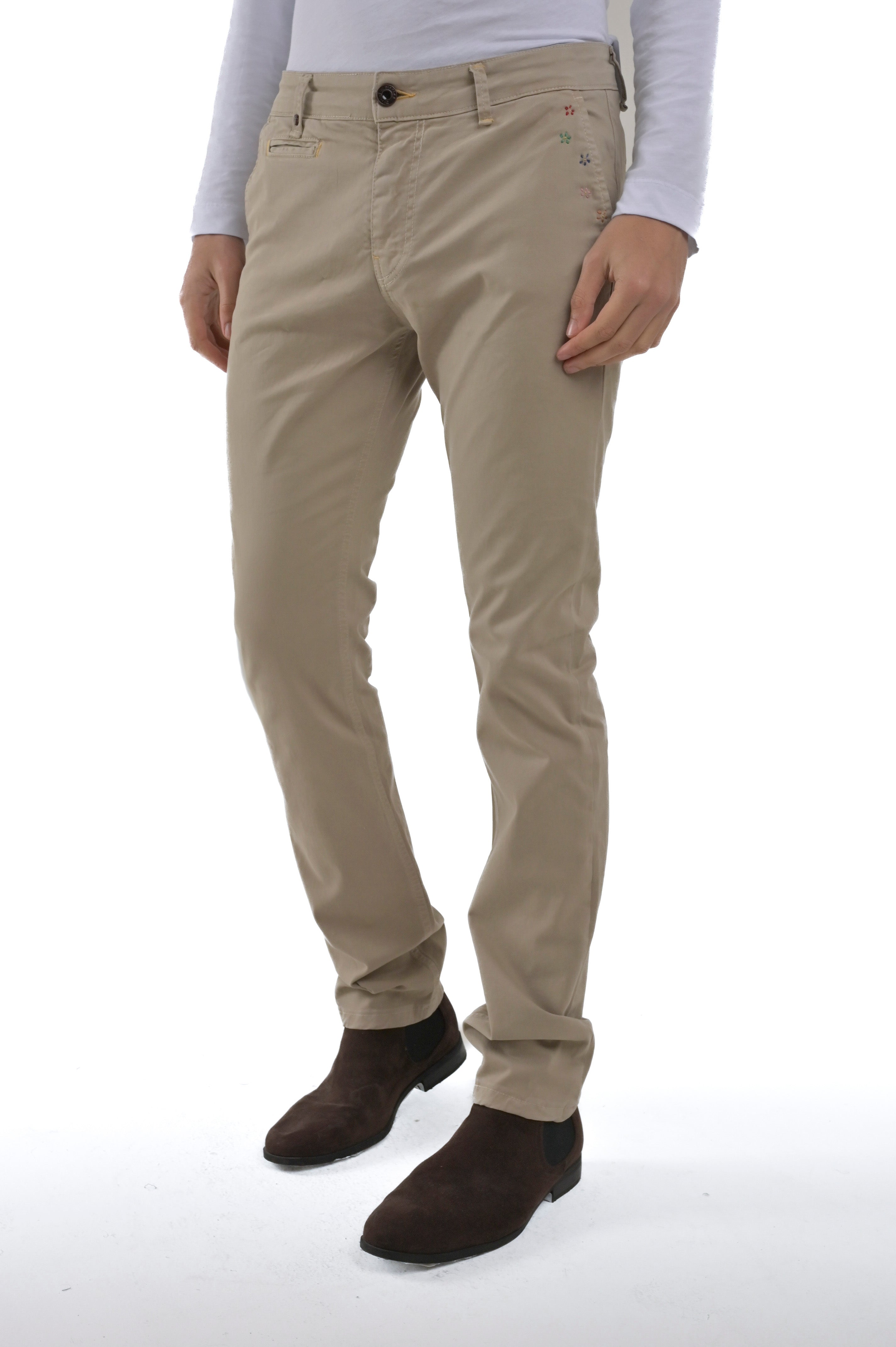 Kinos Slim Cotton Trousers Beige Embroidery FW24/25