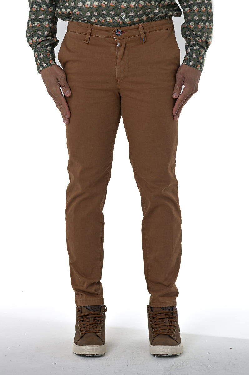 Pantaloni in cotone slim Sonic Raso cammello FW24/25