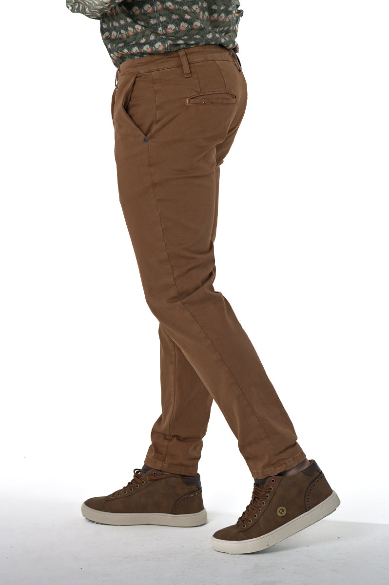 Pantaloni in cotone slim Sonic Raso cammello FW24/25