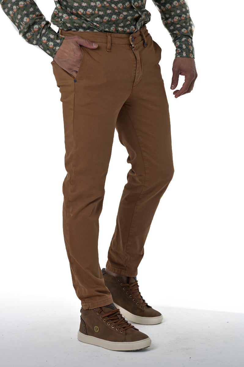 Pantaloni in cotone slim Sonic Raso cammello FW24/25