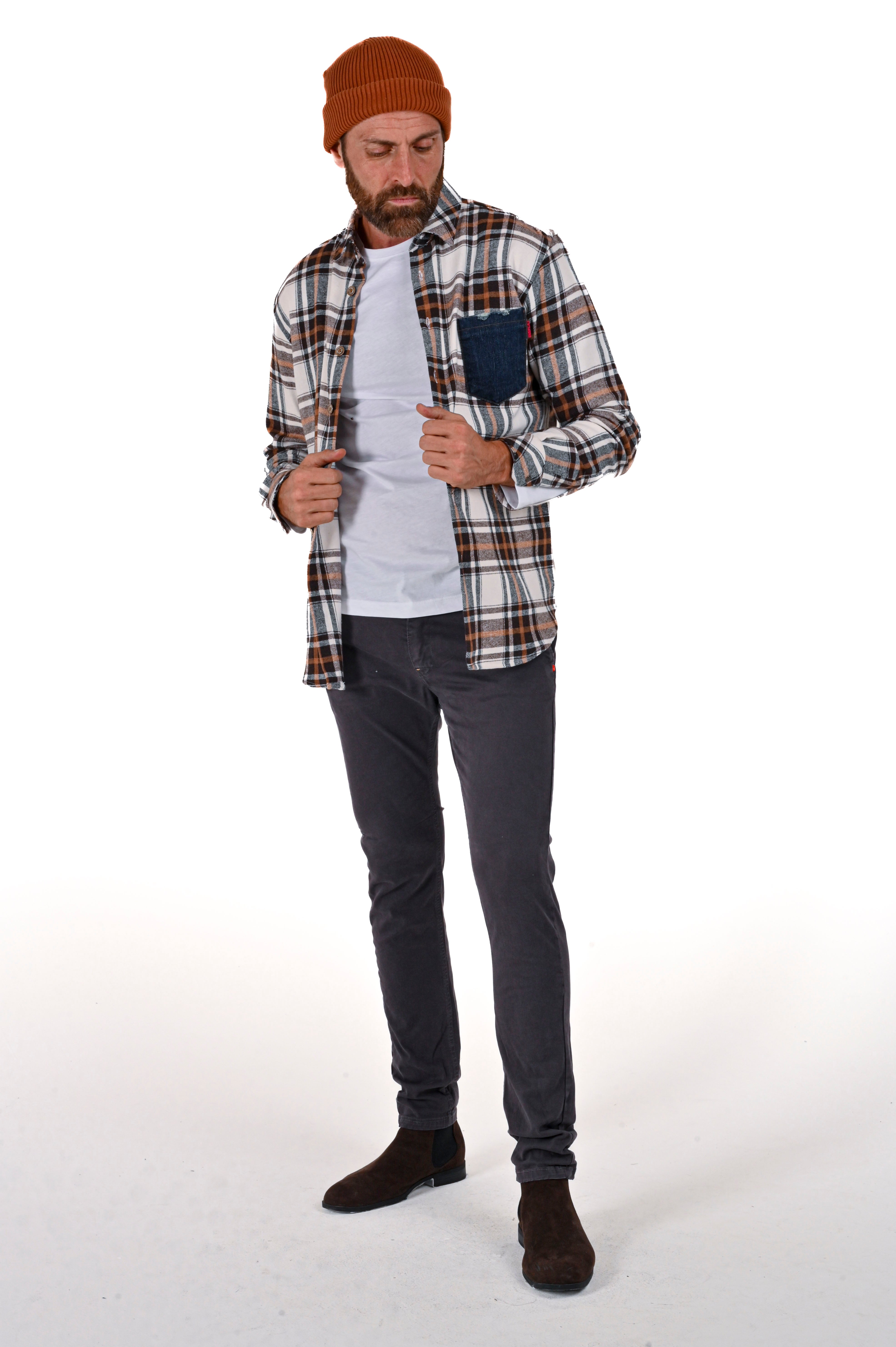 Regular Low Over Flannel Shirt Brown FW24/25