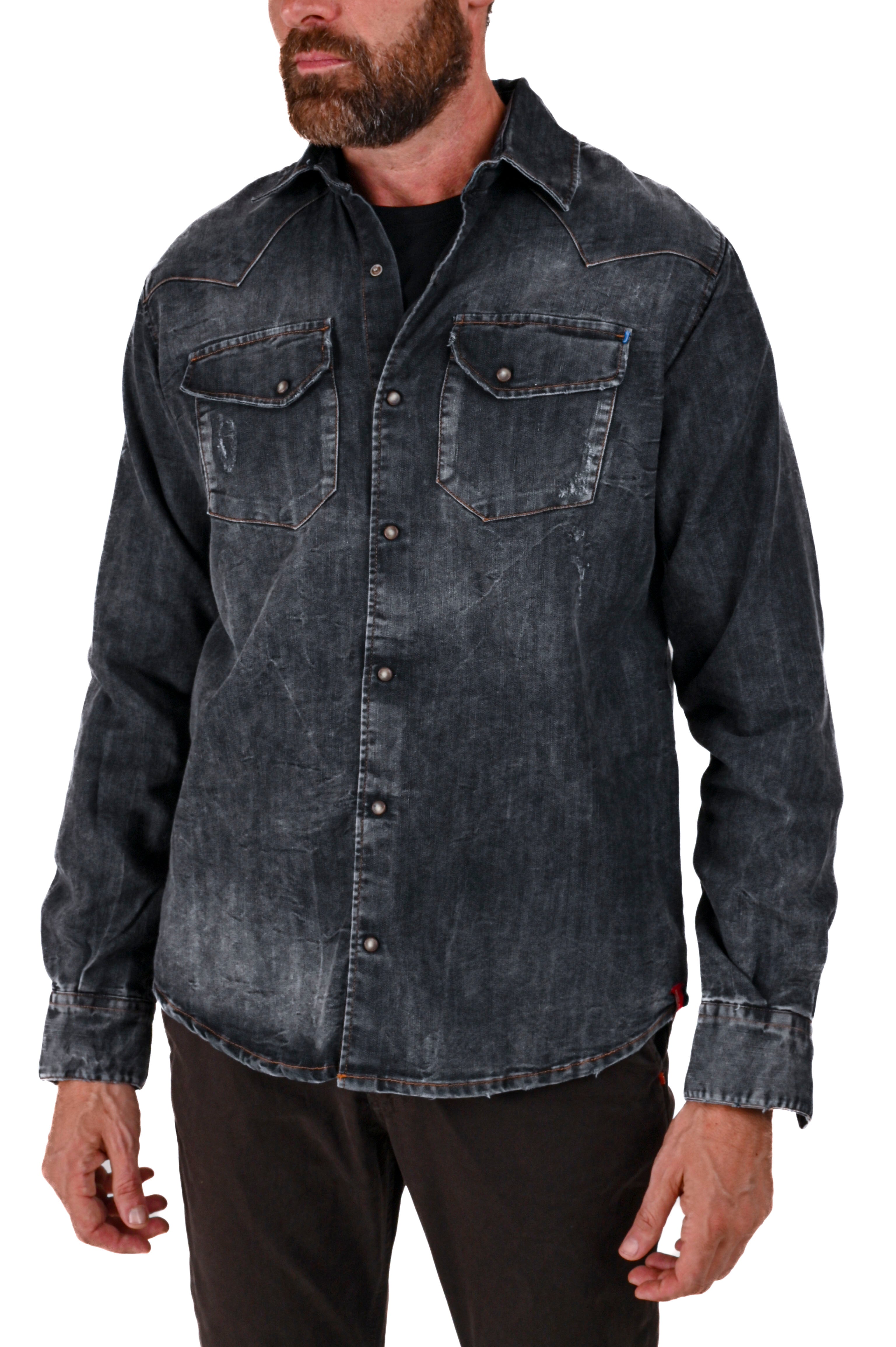 Camicia in denim regular Spy BLK Marmorizzato FW23/24