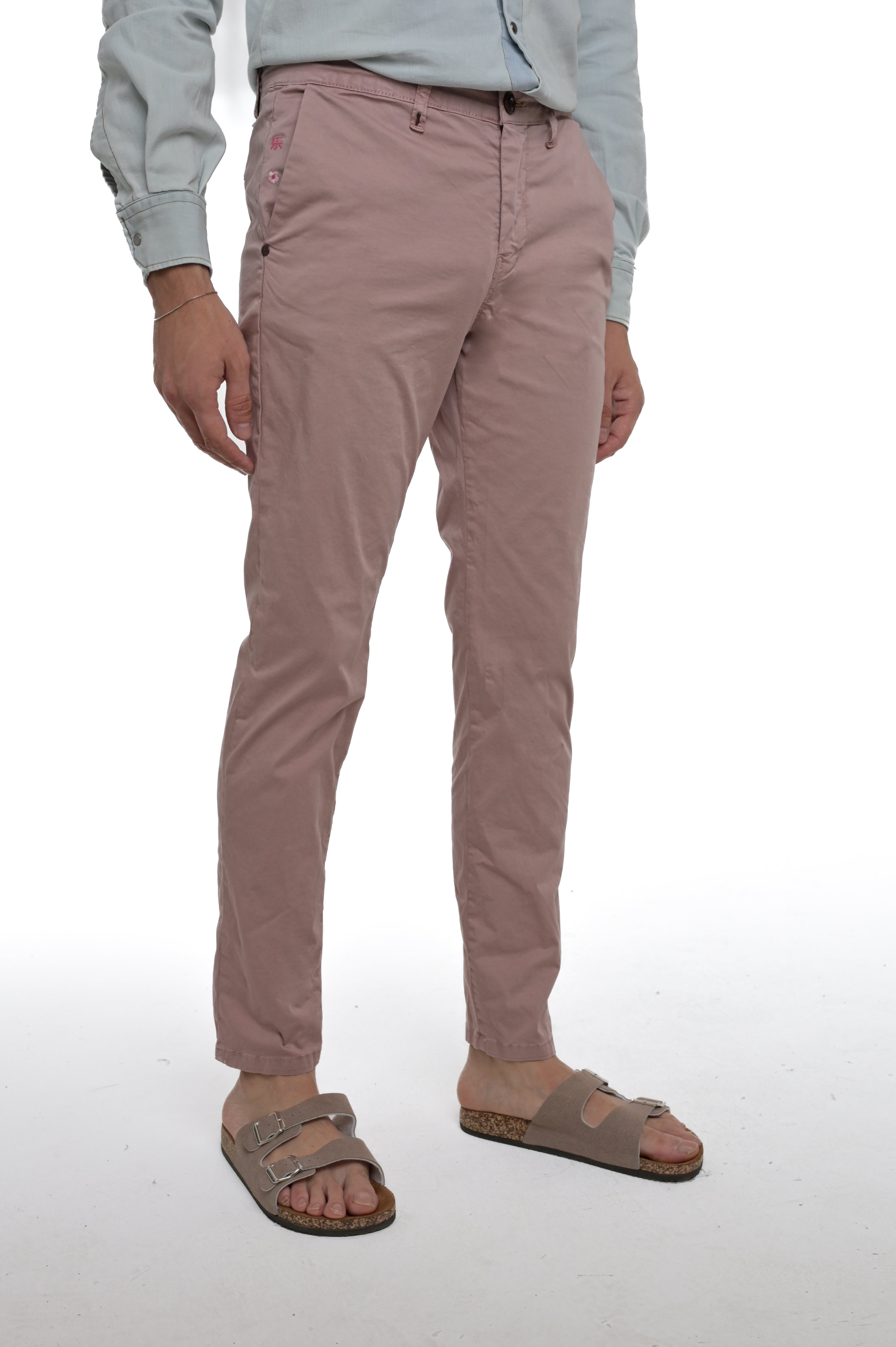 Pantaloni in cotone slim Sonic Raso Ricamo rosa SS25