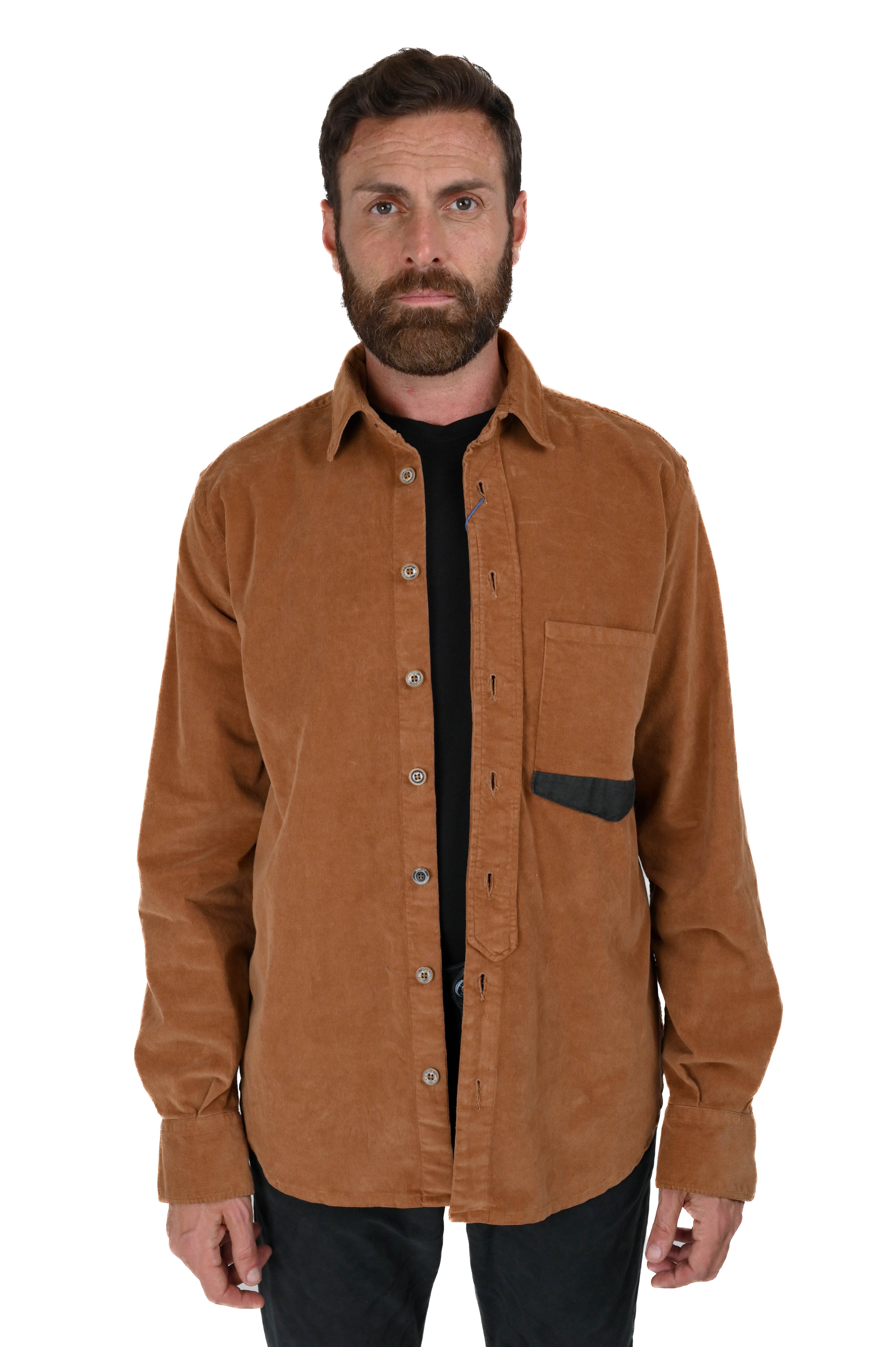 Text camel velvet shirt