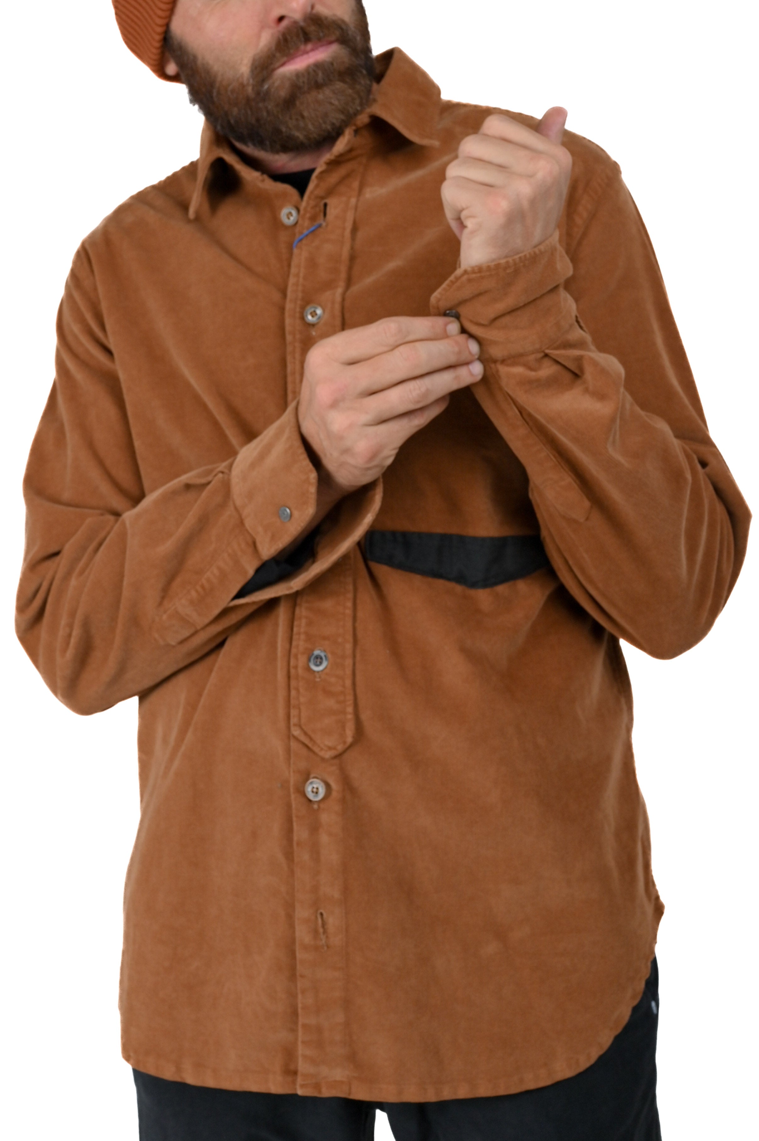 Text camel velvet shirt