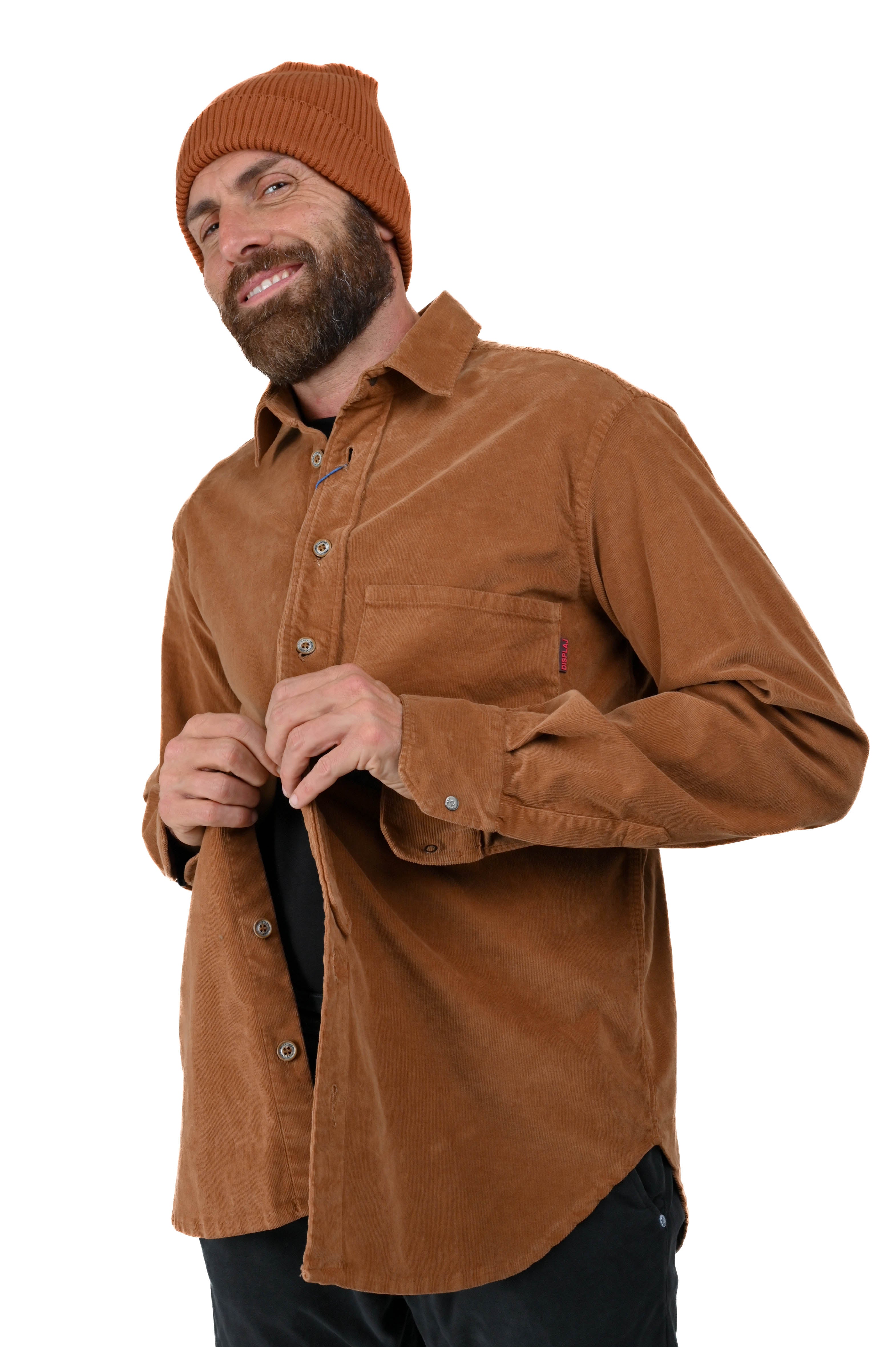 Text camel velvet shirt