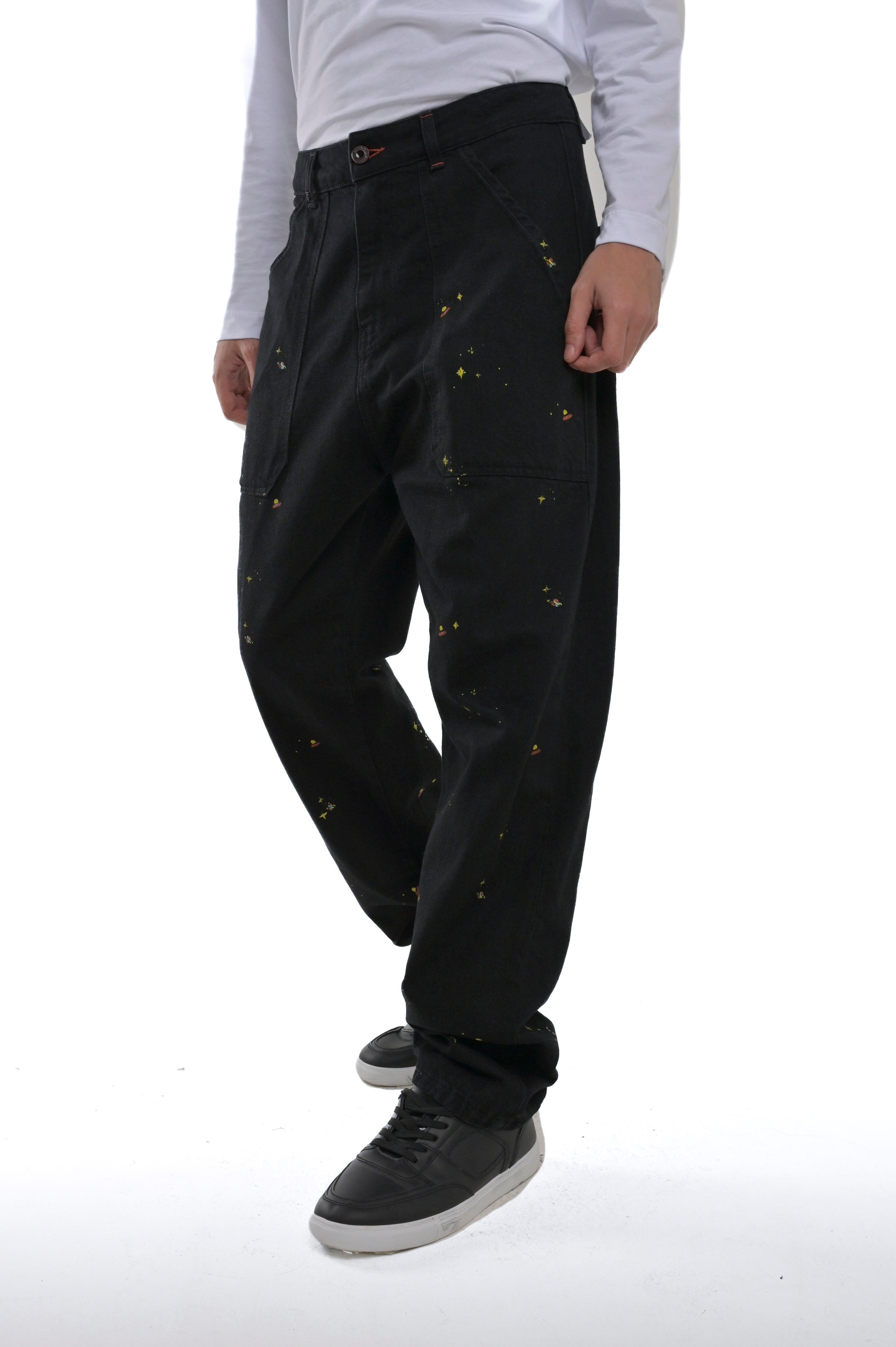 Pantaloni in cotone loose People AI19 Stampa nero FW24/25