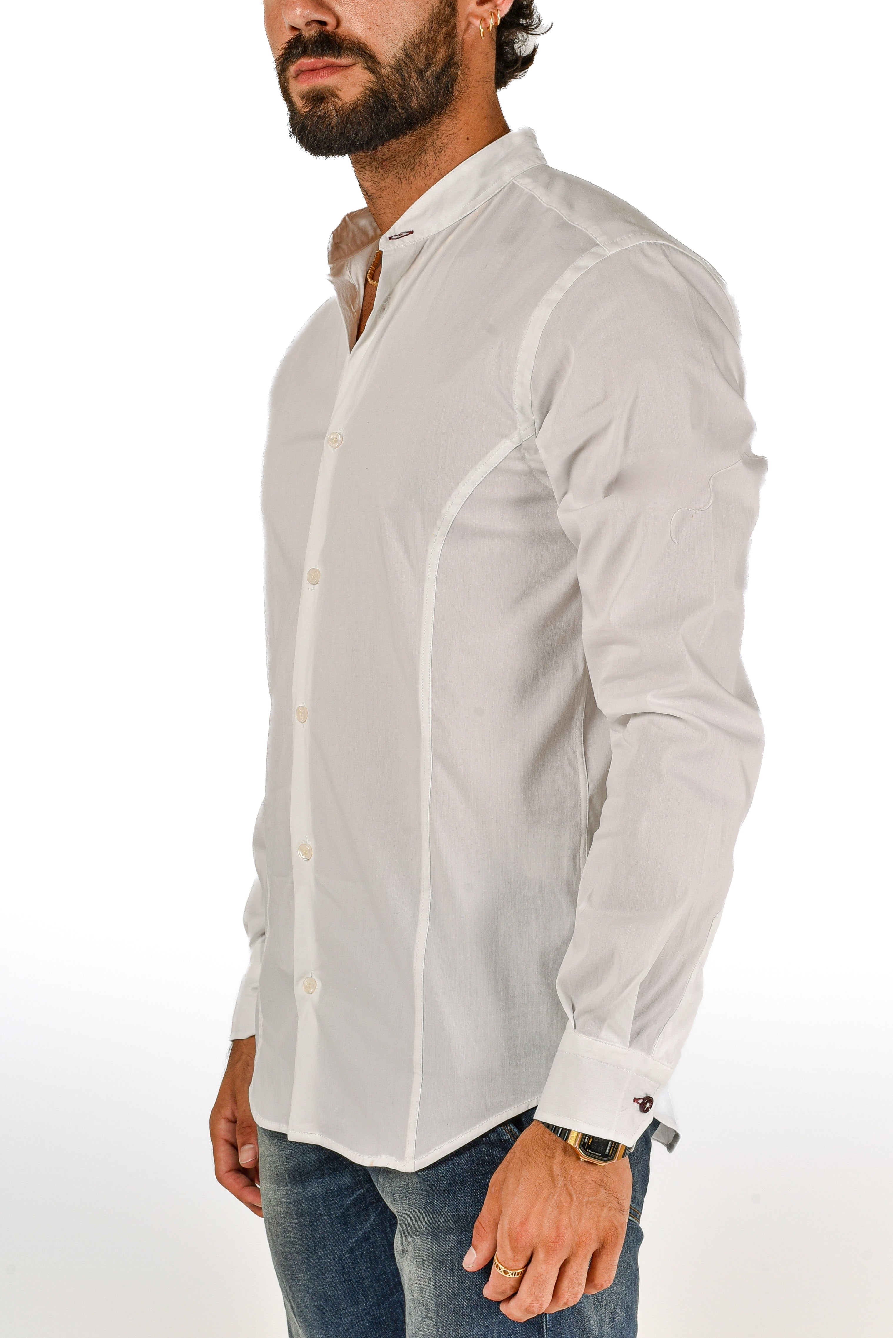 Slim Korean Collar Shirt White Track