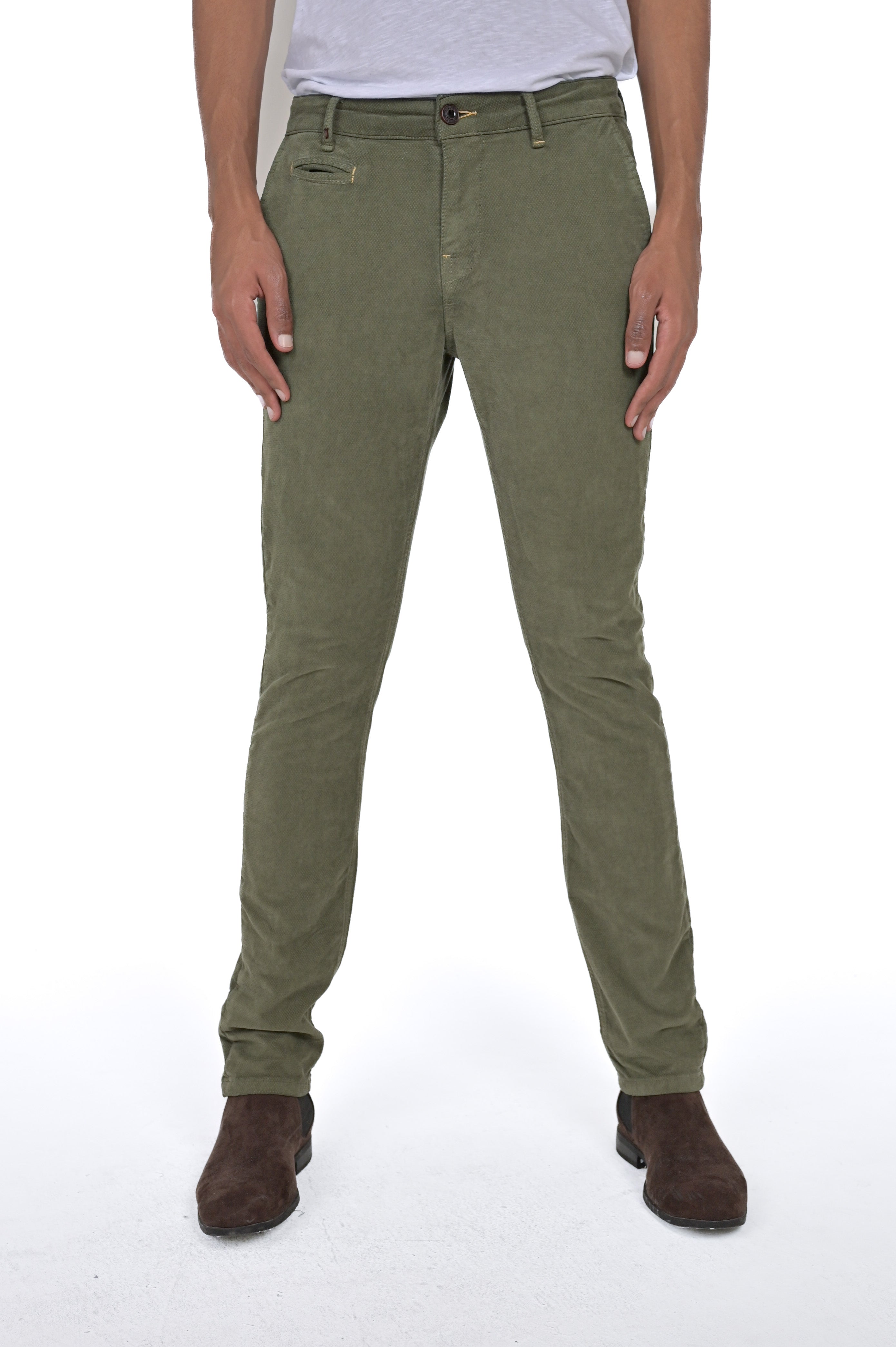 Kinos Terra Green Slim Velvet Trousers FW24/25