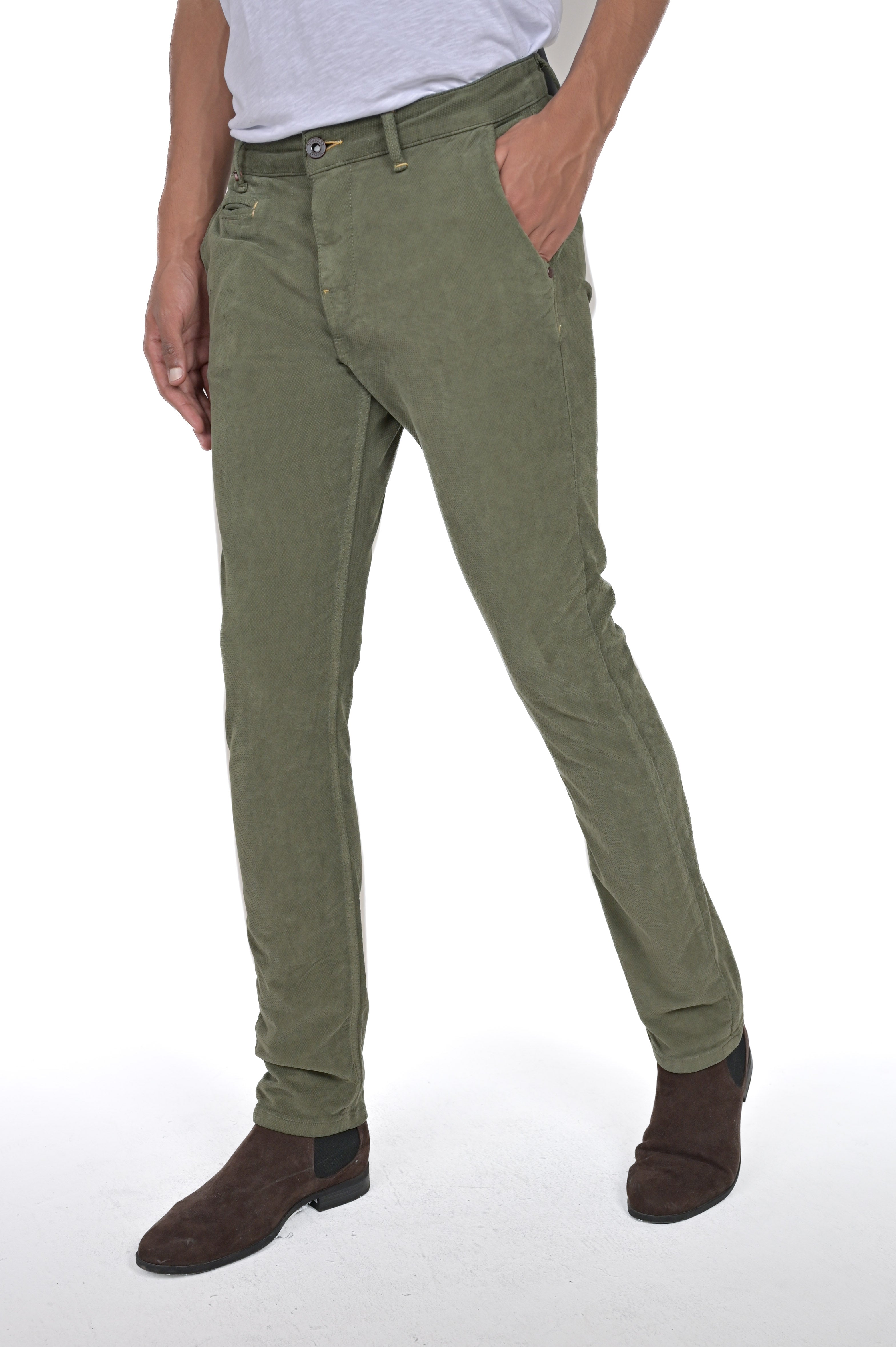 Pantaloni in velluto slim Kinos Terra verde FW24/25