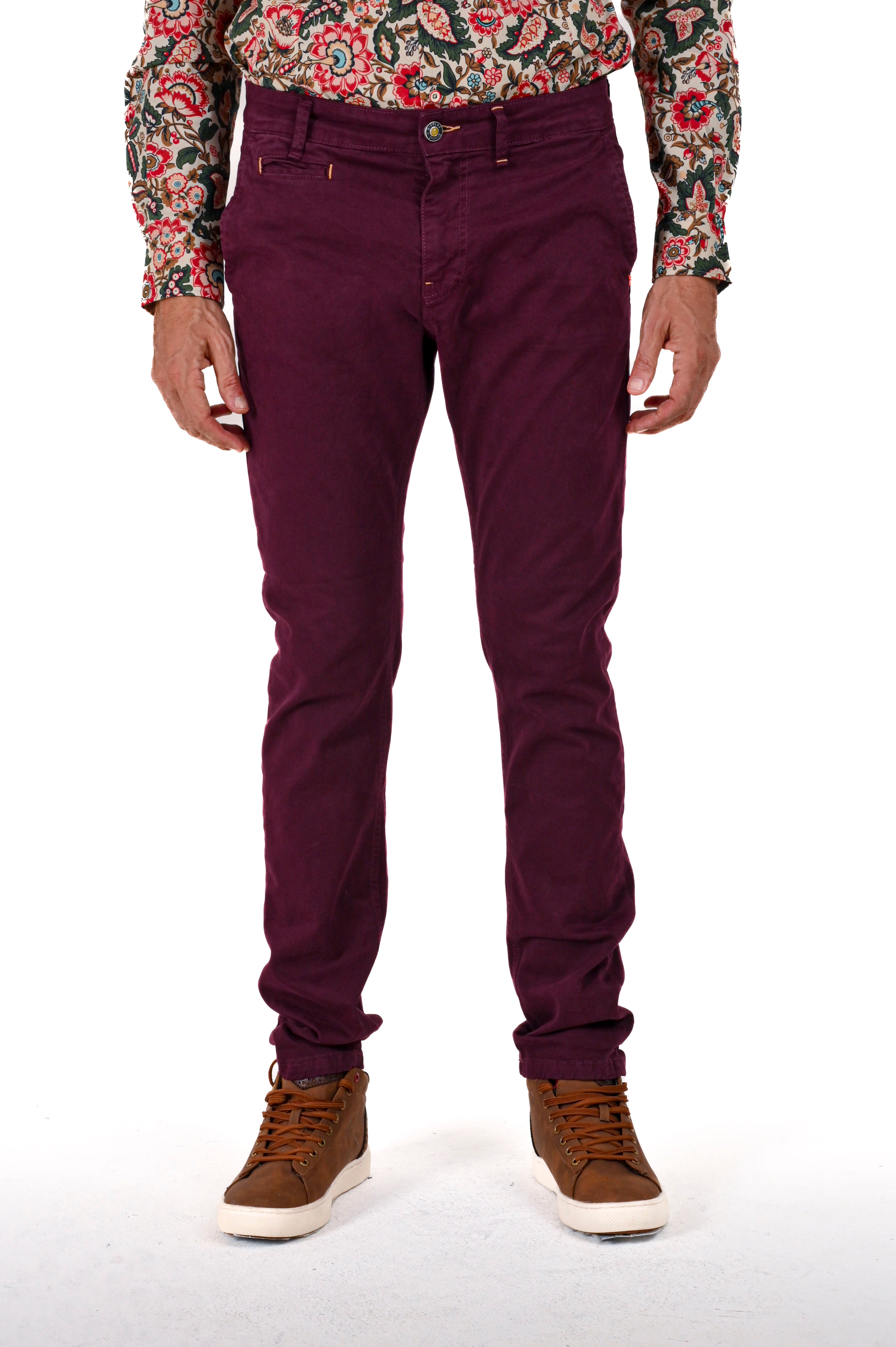 Kinos slim fit cotton trousers burgundy FW24/25